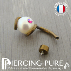 Nombril Titane dark bronze interne Perle ornée de 2 cristaux light siam shimmer