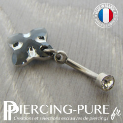 Piercing Nombril Titane interne Cross Tribe Graphite Swarovski Elements