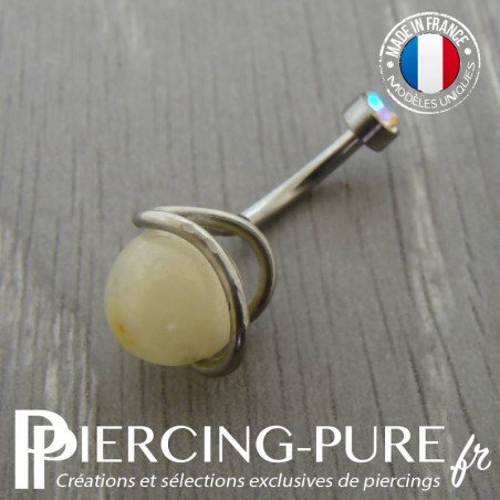 Nombril Titane interne Perle de jade naturelle et cristal irisé