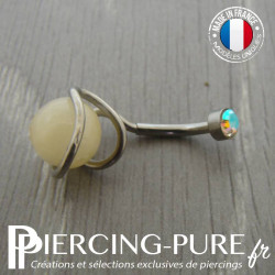 Nombril Titane interne Perle de jade naturelle et cristal irisé