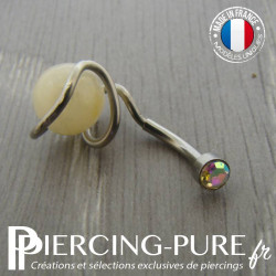 Nombril Titane interne Perle de jade naturelle et cristal irisé