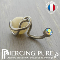 Nombril Titane Perle de jade et cristal irisé