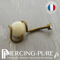 Nombril Titane Bronze Perle de jade et cristal irisé