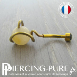 Nombril Titane doré Perle de jade et cristal noir