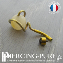 Nombril Titane doré Perle de jade et cristal noir